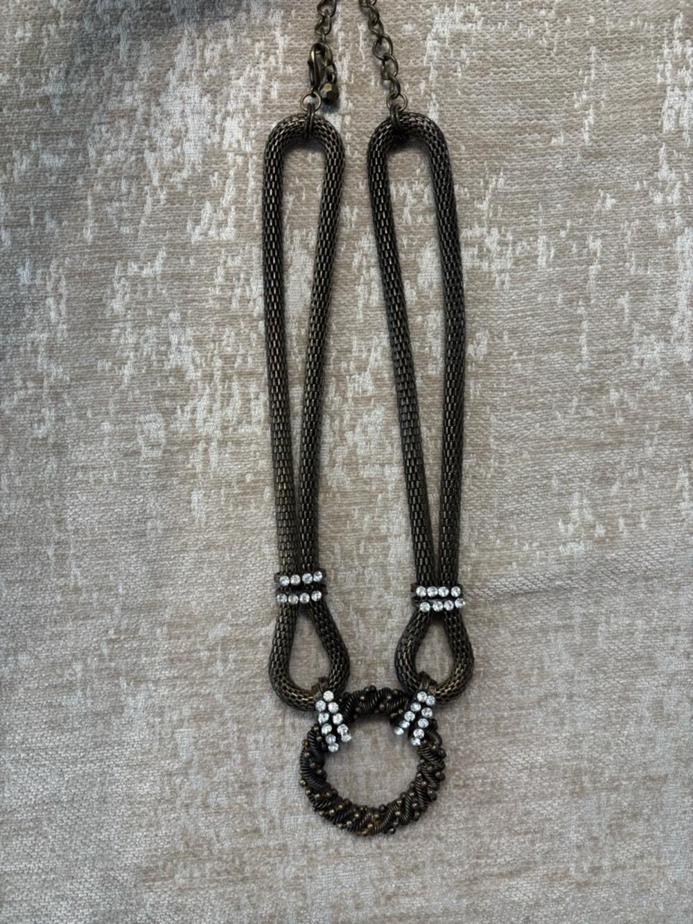 Rhinestone Accented Dark Metal Statement Necklace